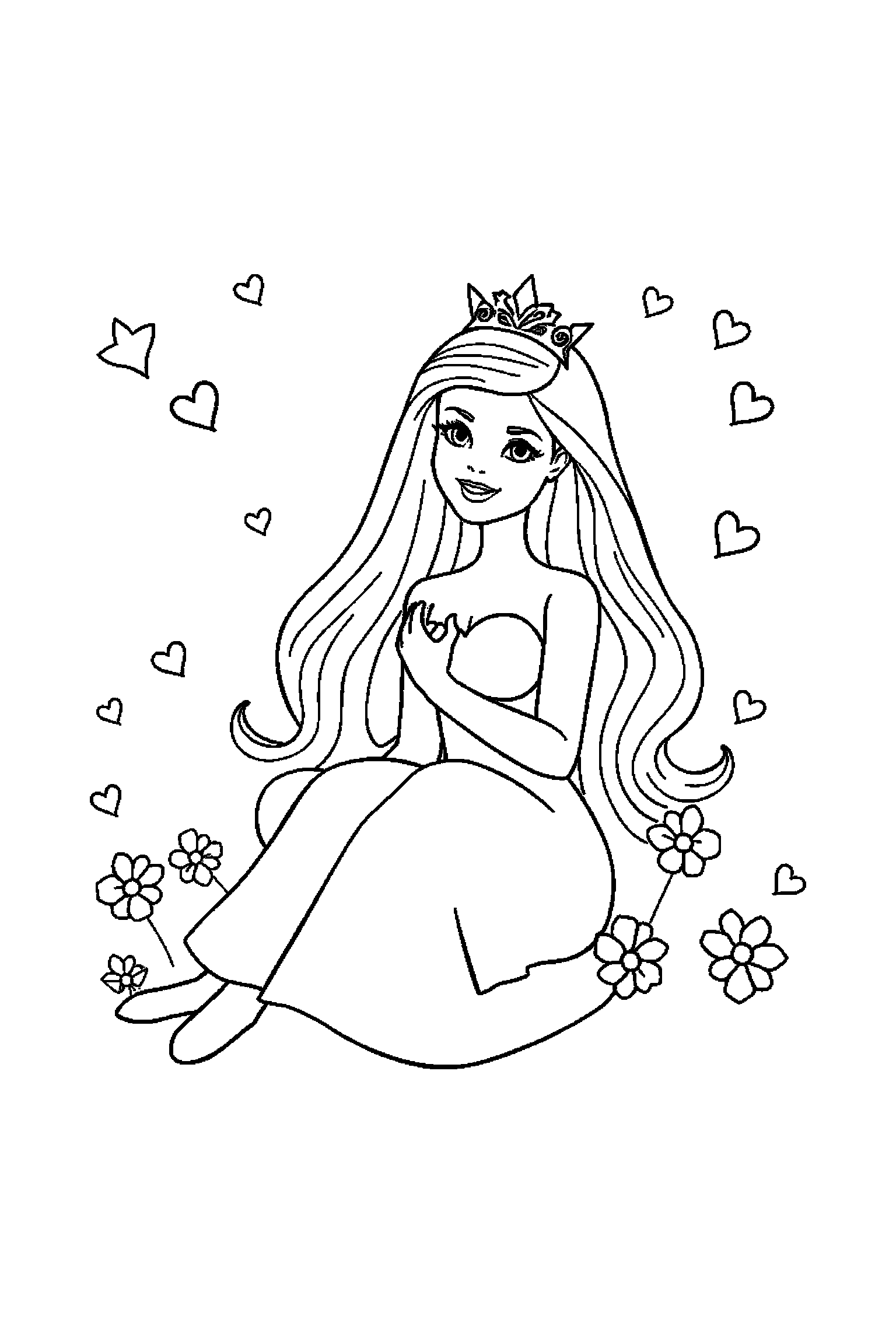 Coloriage Barbie gratuit à imprimer - Barbie assis qui sourit de tout son cœur Coloriage Barbie gratuit à imprimer : Barbie assis qui sourit de tout son cœur