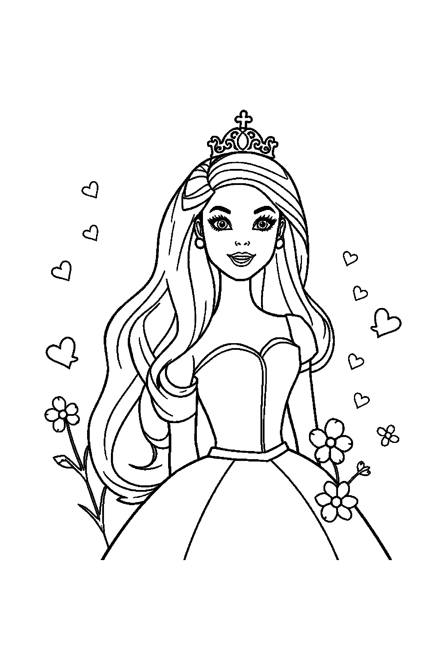 Coloriage Barbie gratuit à imprimer - portrait facile avec Barbie princesse et de grands contours Coloriage Barbie gratuit à imprimer : portrait facile avec Barbie princesse et de grands contours