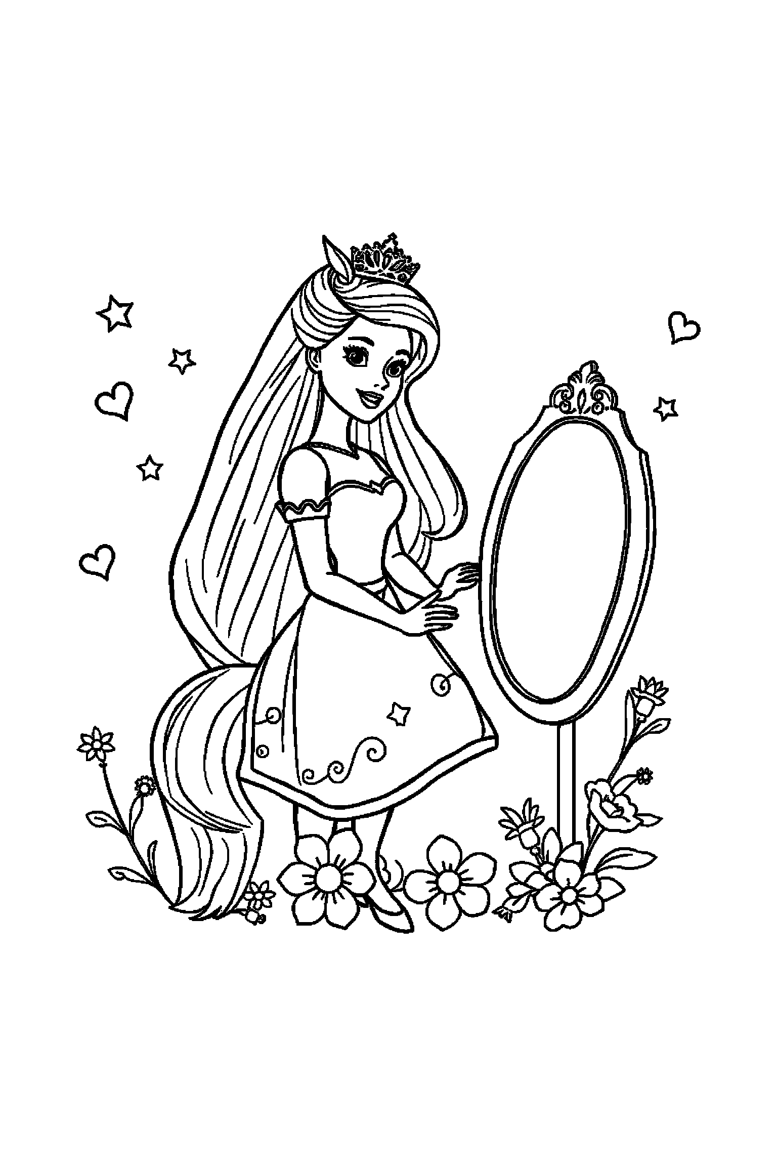 Coloriage Barbie gratuit à imprimer - Barbie cavalière tenant un miroir Coloriage Barbie gratuit à imprimer : Barbie cavalière tenant un miroir