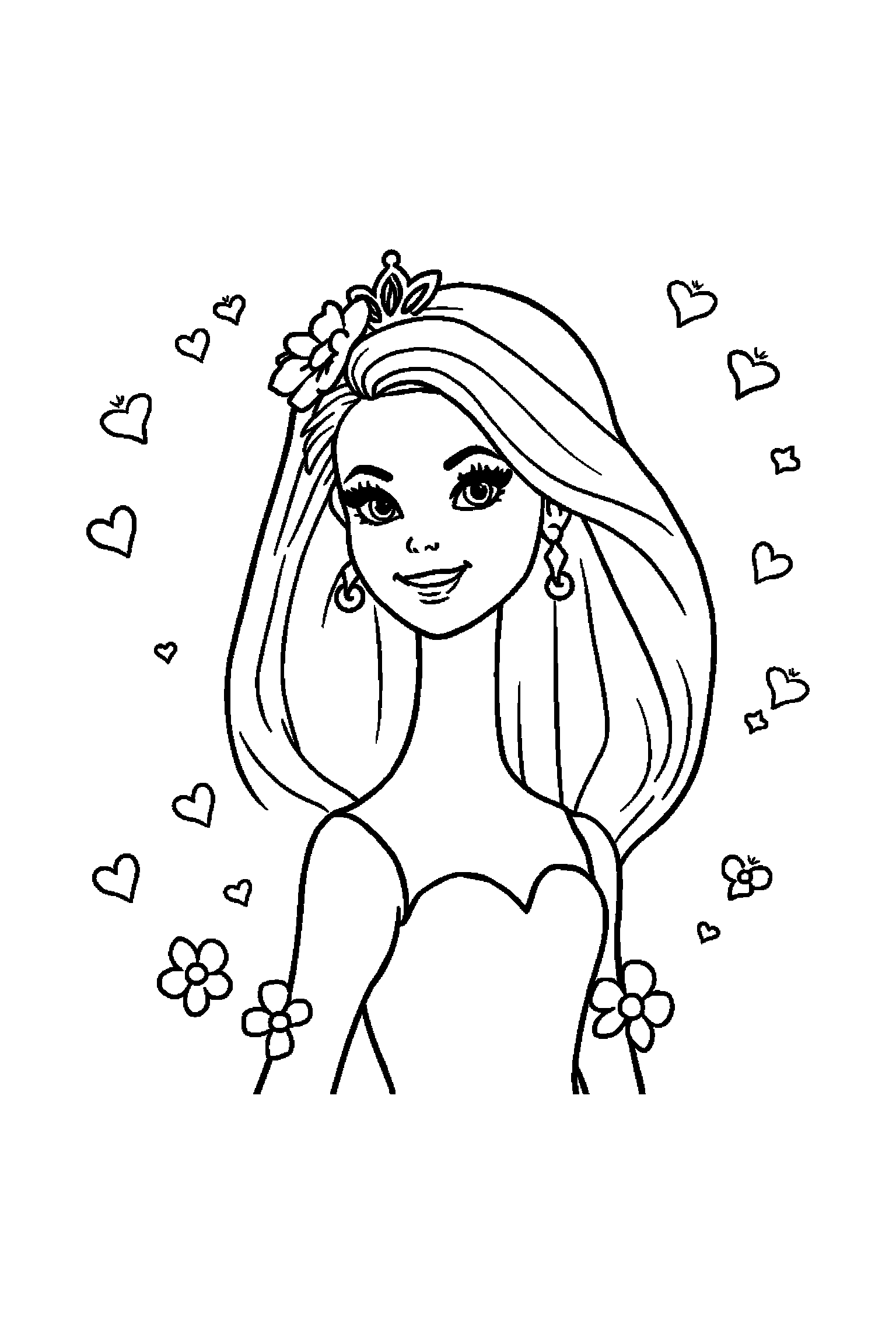 Coloriage Barbie gratuit à imprimer - Barbie avec un petit sourire timide Coloriage Barbie gratuit à imprimer : Barbie avec un petit sourire timide