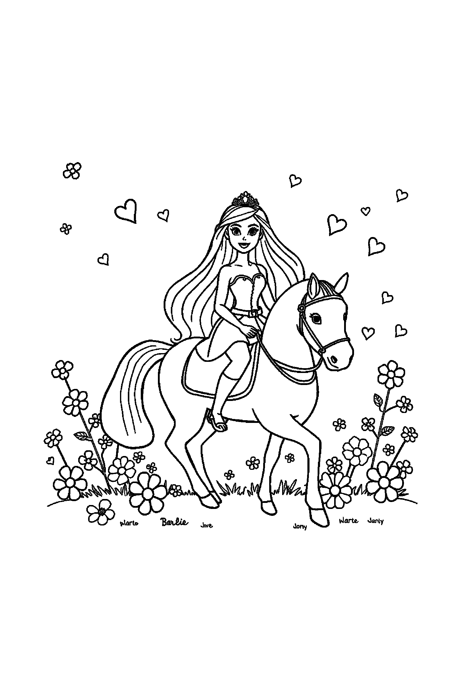 Coloriage Barbie gratuit à imprimer - Barbie cavalière posé au centre de la page Coloriage Barbie gratuit à imprimer : Barbie cavalière posé au centre de la page