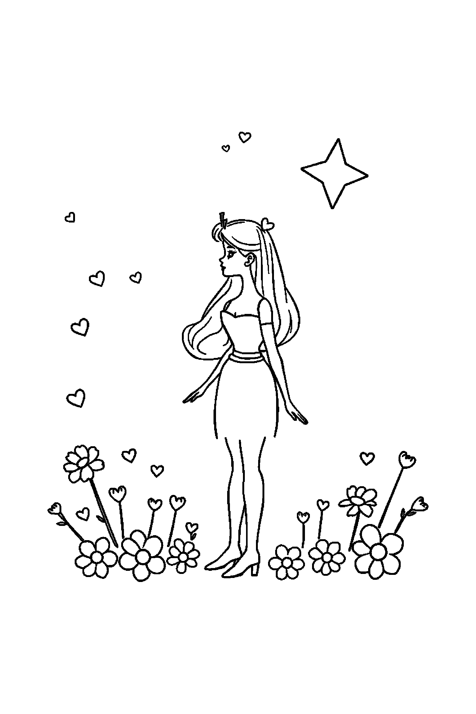 Coloriage Barbie gratuit à imprimer - une poupée mannequin qui regarde une étoile Coloriage Barbie gratuit à imprimer : une poupée mannequin qui regarde une étoile