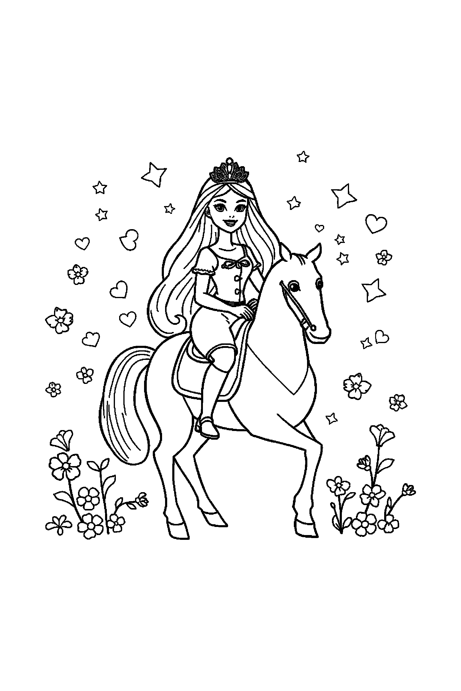 Coloriage Barbie gratuit à imprimer - Barbie cavalière avec deux mains visibles et simples Coloriage Barbie gratuit à imprimer : Barbie cavalière avec deux mains visibles et simples