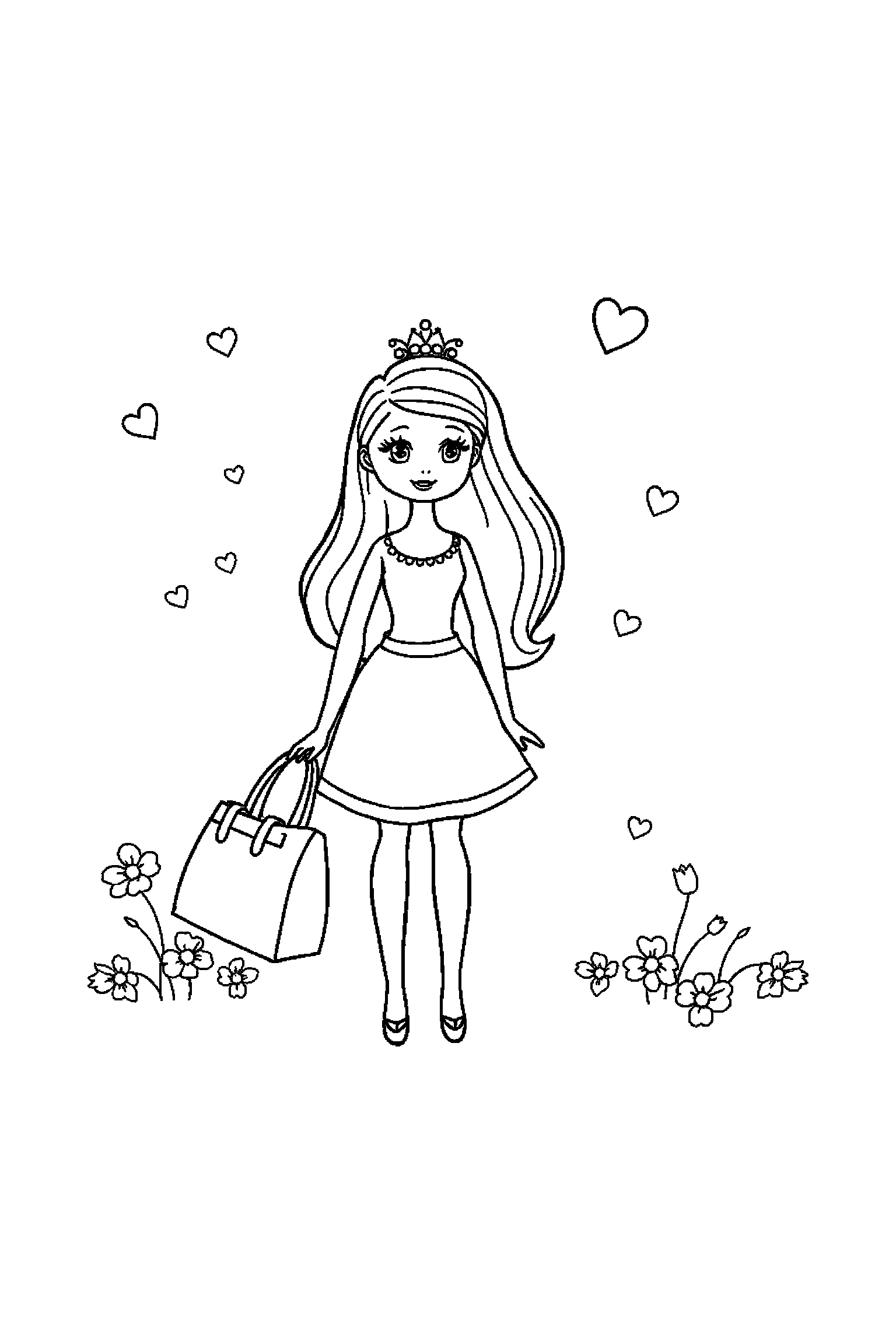 Coloriage Barbie gratuit à imprimer - une poupée mannequin tenant un sac devant lui Coloriage Barbie gratuit à imprimer : une poupée mannequin tenant un sac devant lui