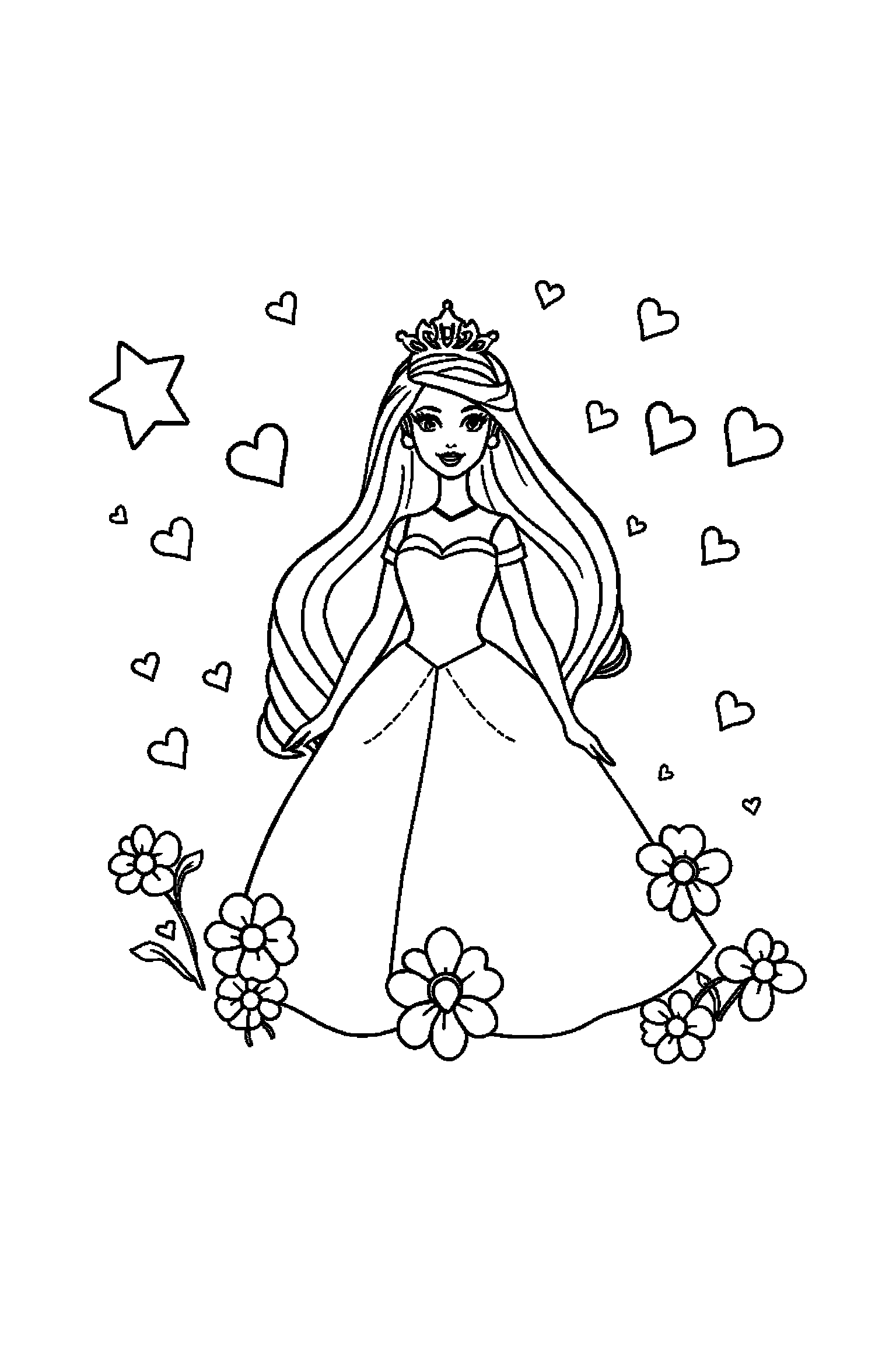 Coloriage Barbie gratuit à imprimer - Barbie princesse entouré de grands contours arrondis Coloriage Barbie gratuit à imprimer : Barbie princesse entouré de grands contours arrondis