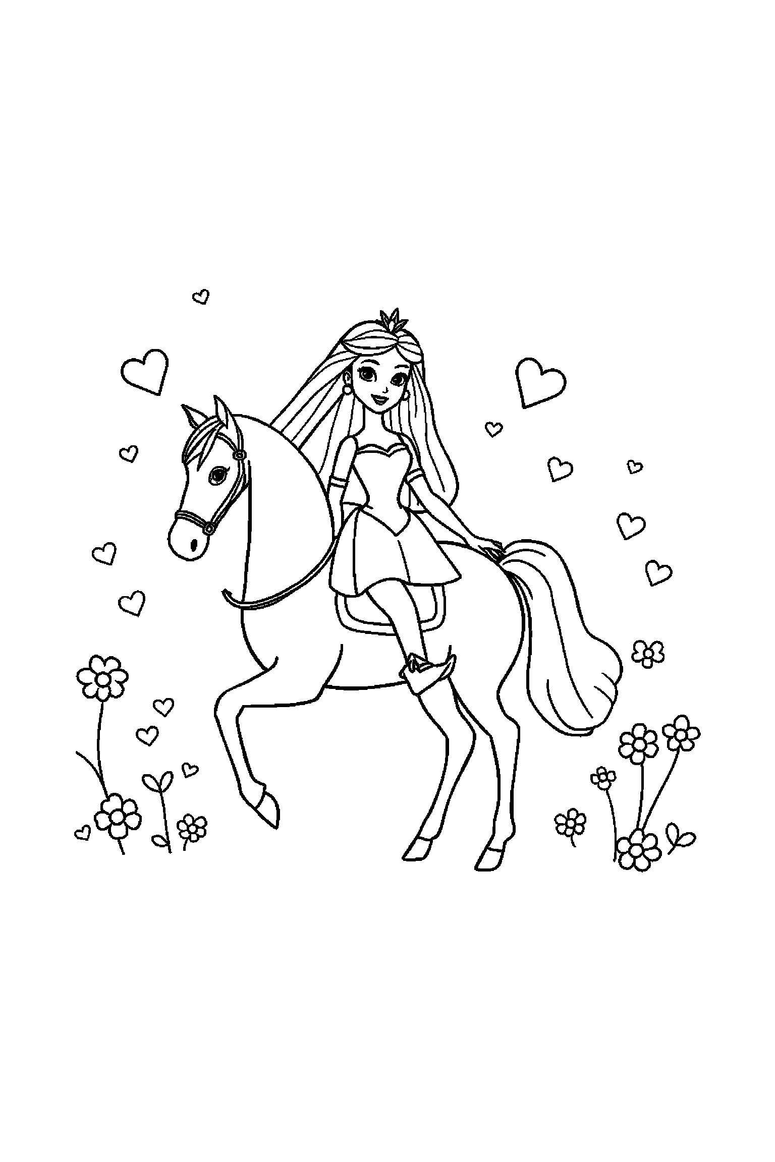 Coloriage Barbie gratuit à imprimer - Barbie cavalière avec un décor très simple Coloriage Barbie gratuit à imprimer : Barbie cavalière avec un décor très simple