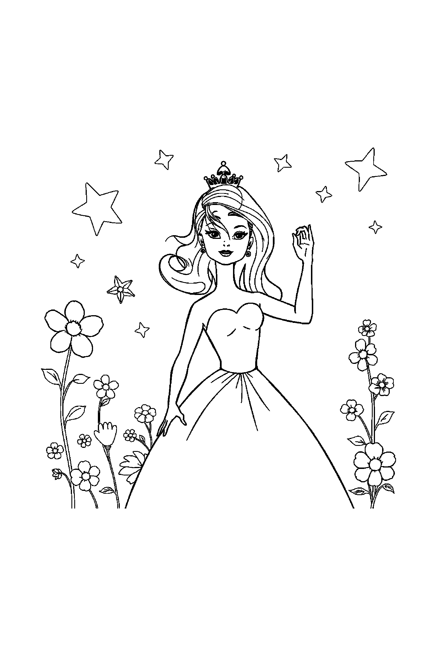 Coloriage Barbie gratuit à imprimer - Barbie qui lève le bras dans une pose anatomique claire Coloriage Barbie gratuit à imprimer : Barbie qui lève le bras dans une pose anatomique claire