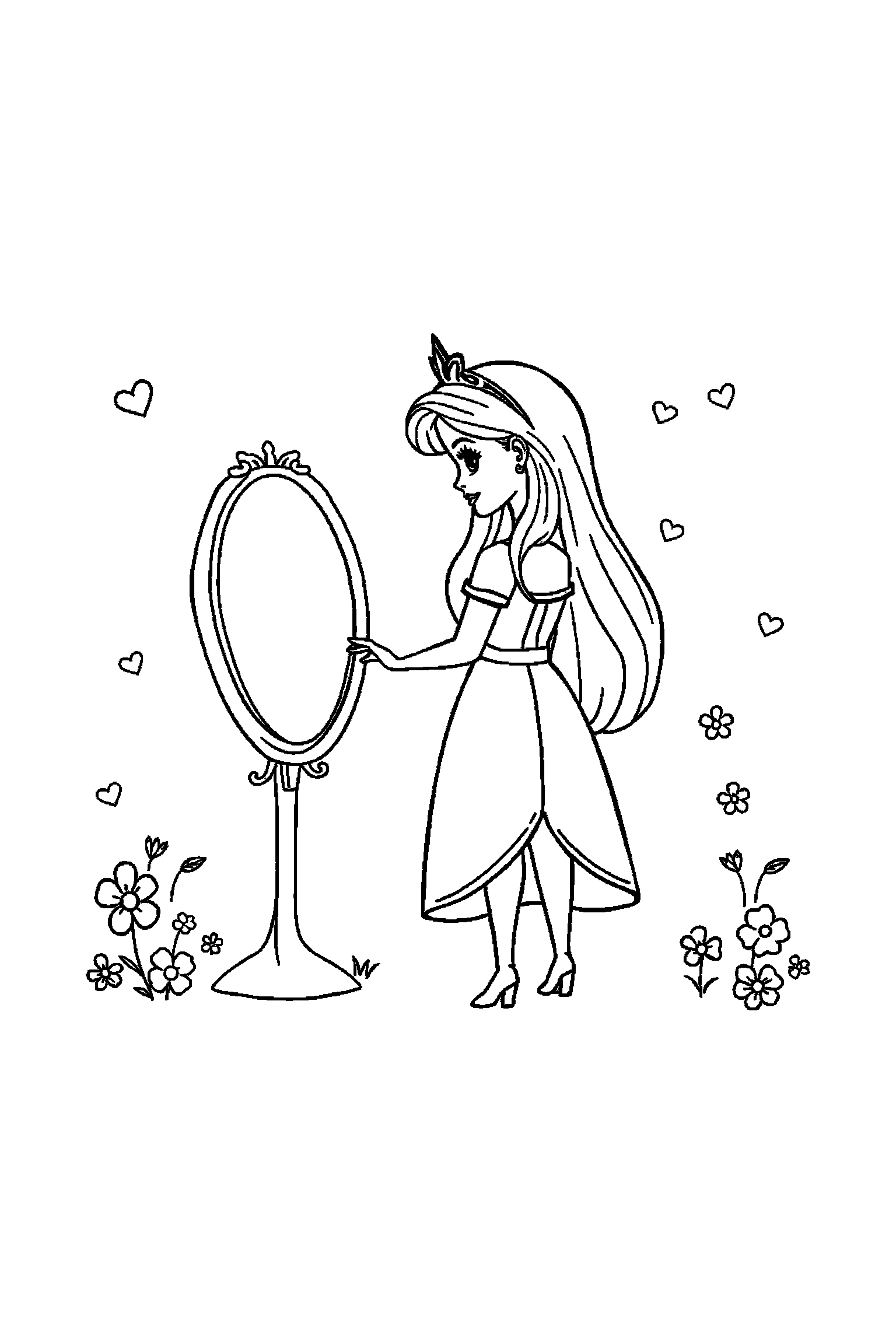 Coloriage Barbie gratuit à imprimer - Barbie cavalière qui regarde un miroir Coloriage Barbie gratuit à imprimer : Barbie cavalière qui regarde un miroir