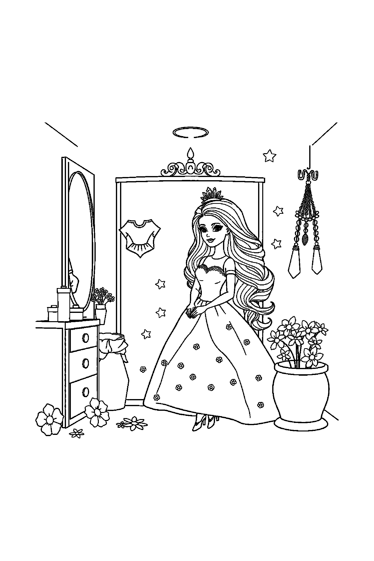 Coloriage Barbie gratuit à imprimer - Barbie dans un dressing Coloriage Barbie gratuit à imprimer : Barbie dans un dressing