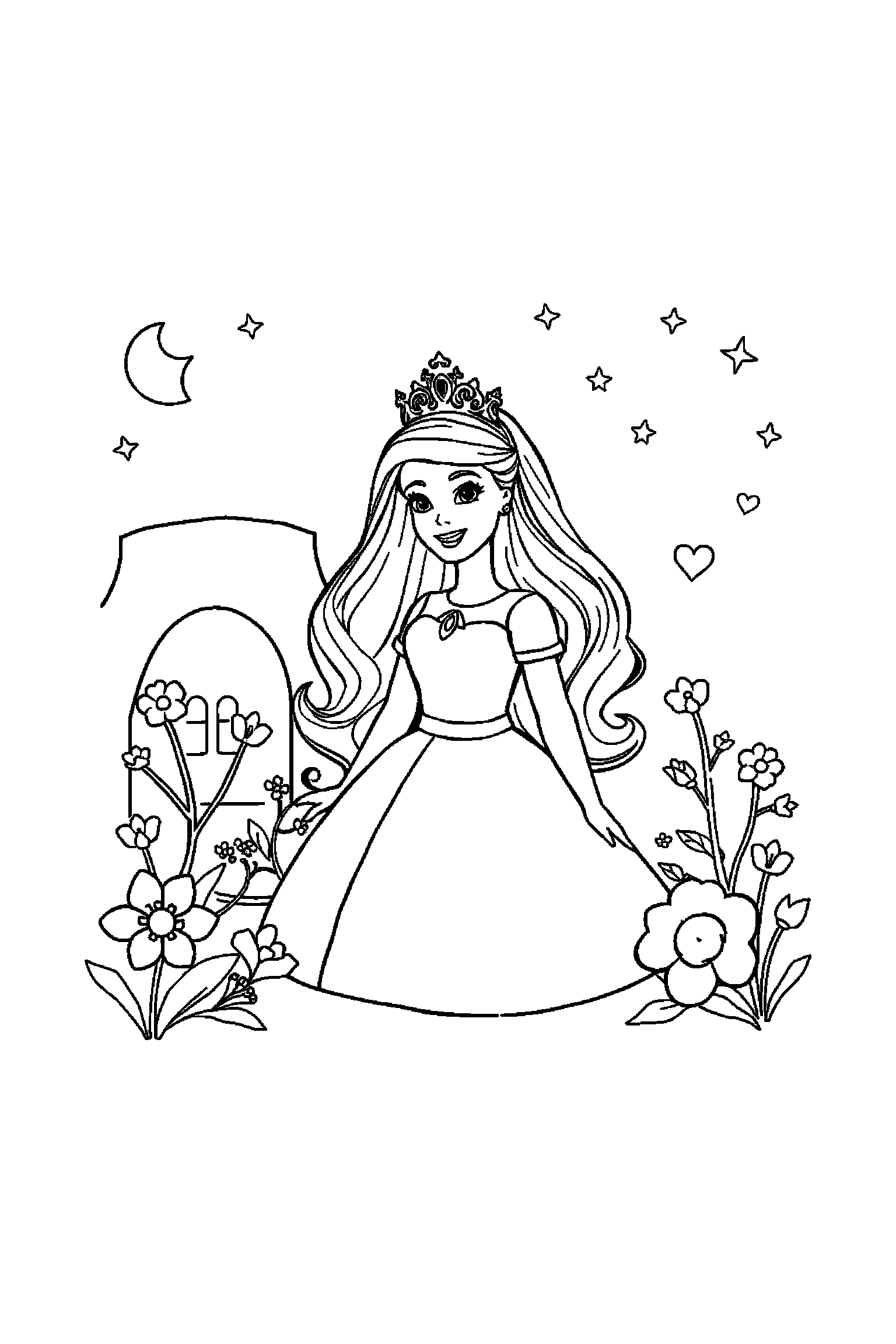Coloriage Barbie gratuit à imprimer - Barbie princesse en petite scène d'aventure Coloriage Barbie gratuit à imprimer : Barbie princesse en petite scène d'aventure