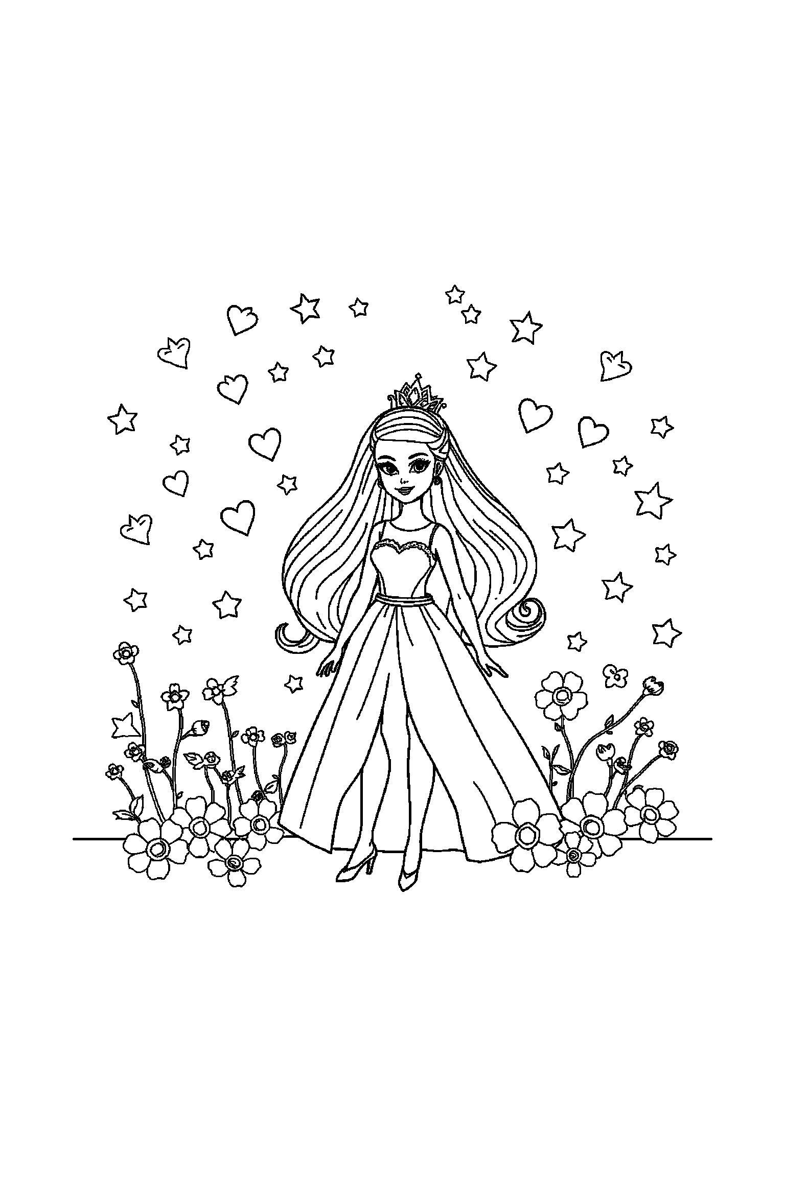 Coloriage Barbie gratuit à imprimer - Barbie devant un fond décoré avec étoiles Coloriage Barbie gratuit à imprimer : Barbie devant un fond décoré avec étoiles