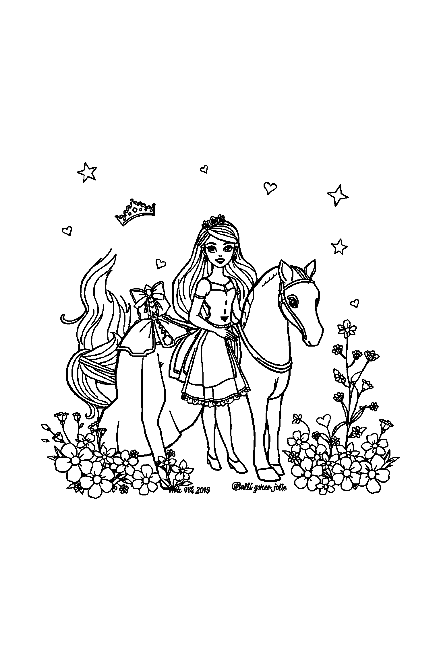 Coloriage Barbie gratuit à imprimer - Barbie cavalière avec un autre personnage de son univers Coloriage Barbie gratuit à imprimer : Barbie cavalière avec un autre personnage de son univers
