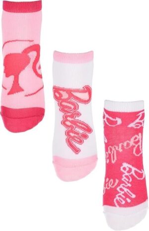 Barbie lot de 3 chaussettes cheville en coton rose 23-26