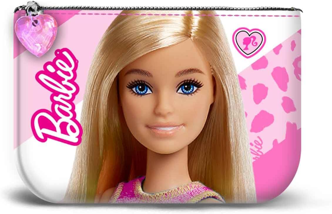 Porte-monnaie carré Barbie rose à glissière, 10 x 7 cm