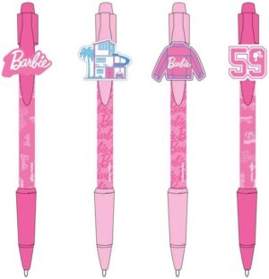 Barbie lot de 4 stylos roses au design unique