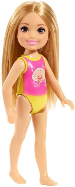 Barbie Chelsea Mattel GLN70, poupée de plage design coquillage
