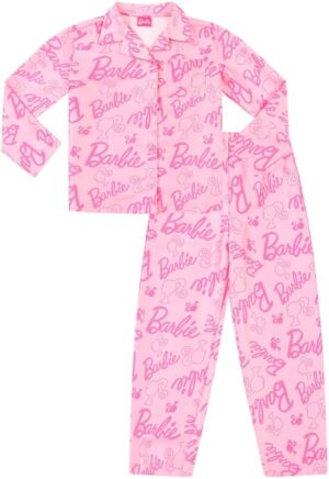 Pyjama long Barbie en satin de soie, femme et fille