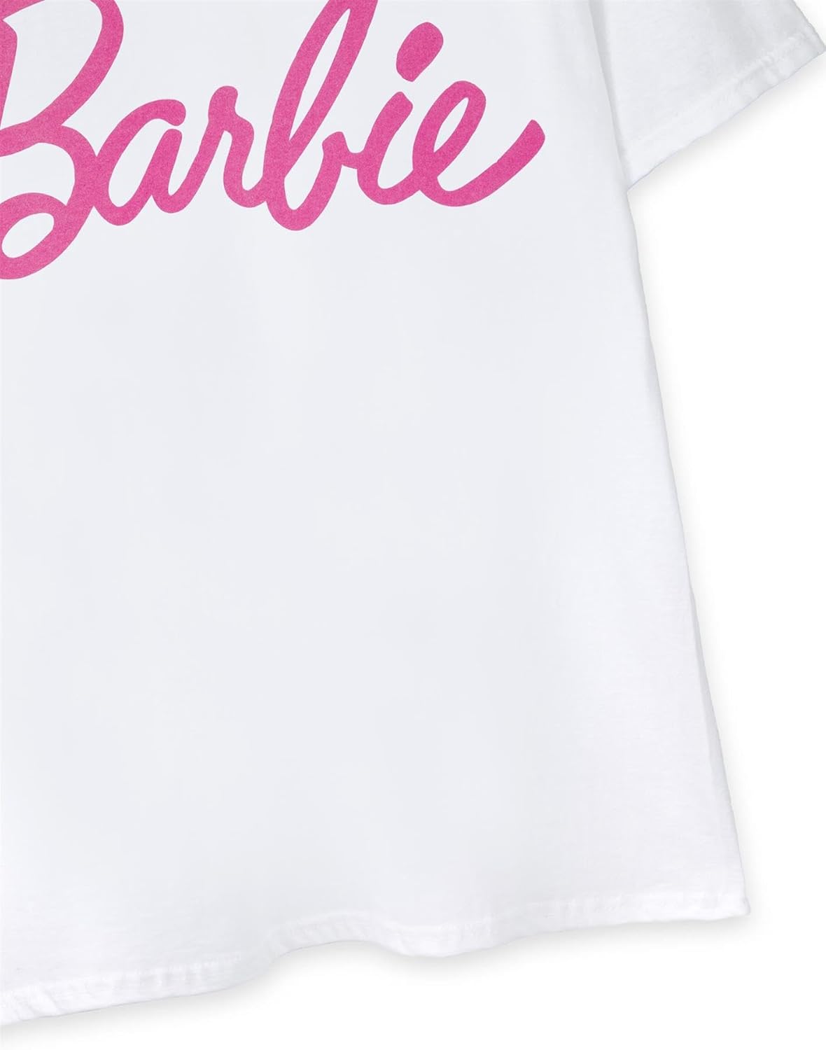 Tee shirt Barbie blanc à manches courtes avec logo rose pour femme – Image 6