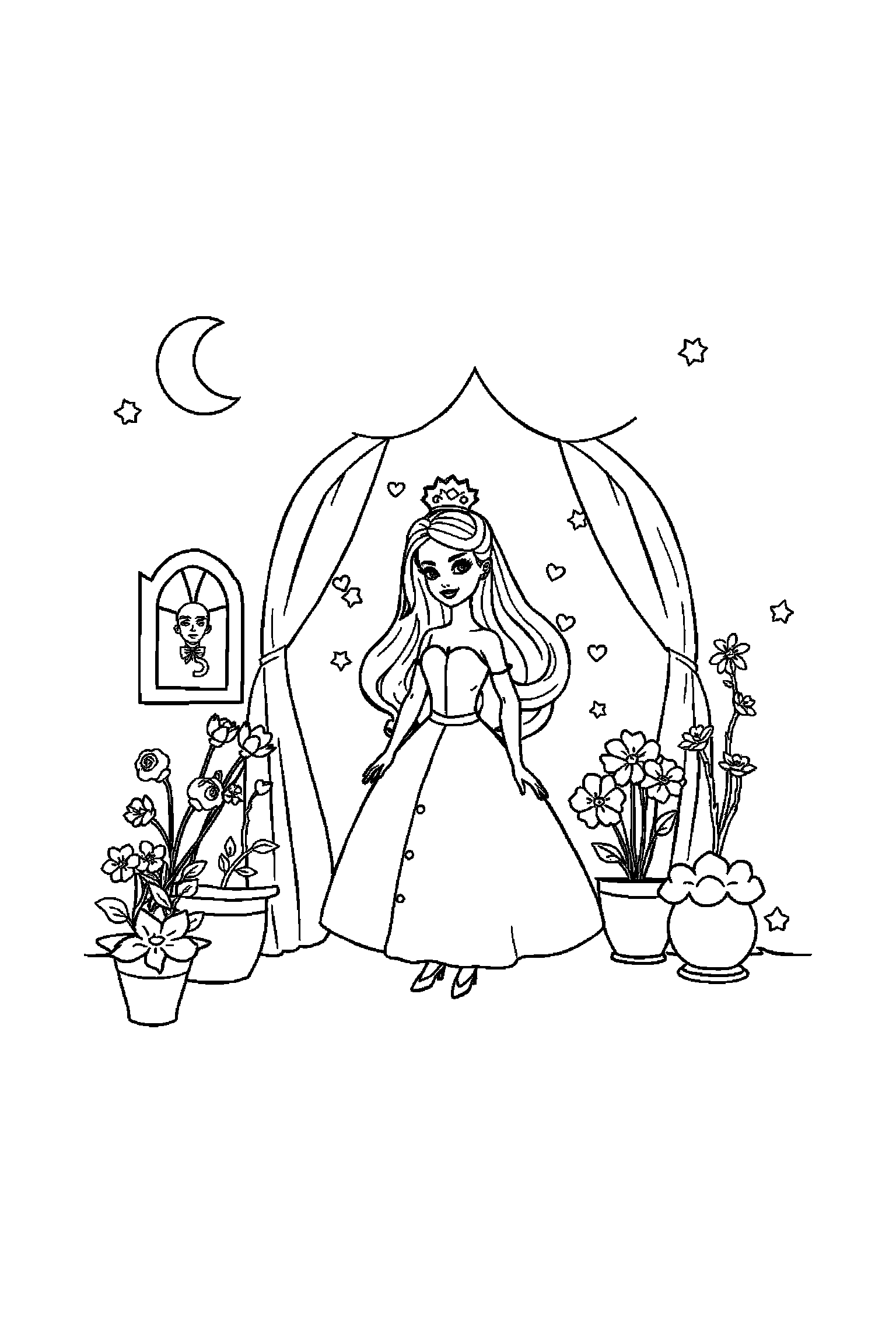 Coloriage Barbie gratuit à imprimer - Barbie dans une petite scène avec une robe Coloriage Barbie gratuit à imprimer : Barbie dans une petite scène avec une robe