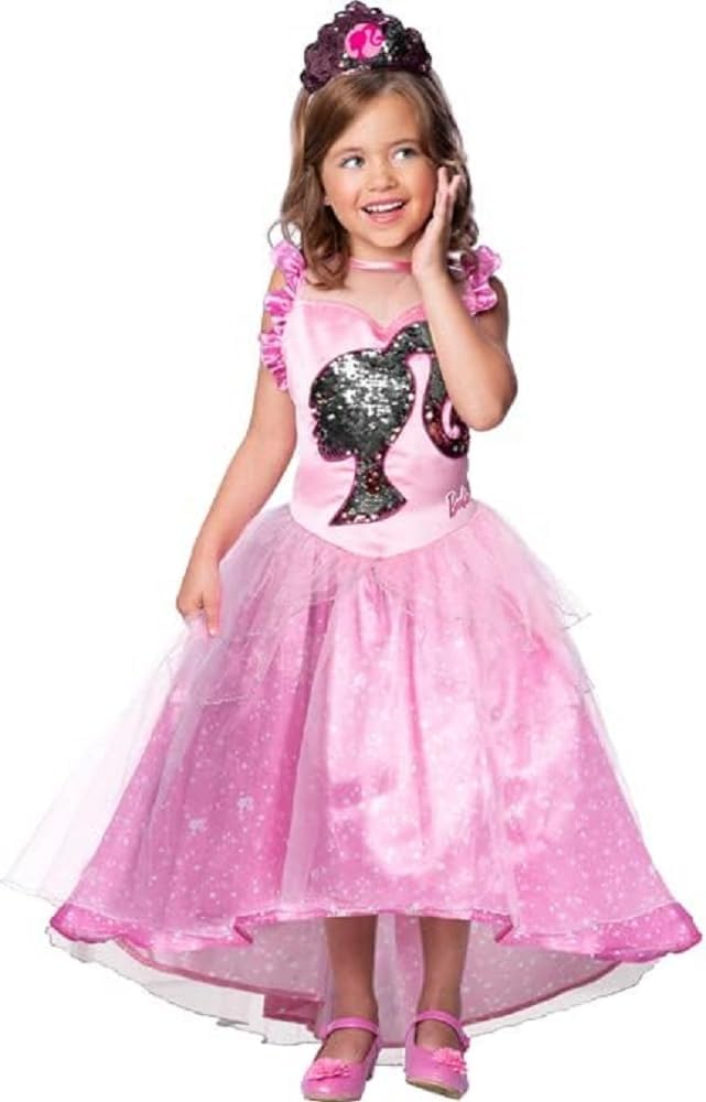 Déguisement Barbie princesse robe luxe paillettes avec diadème rose
