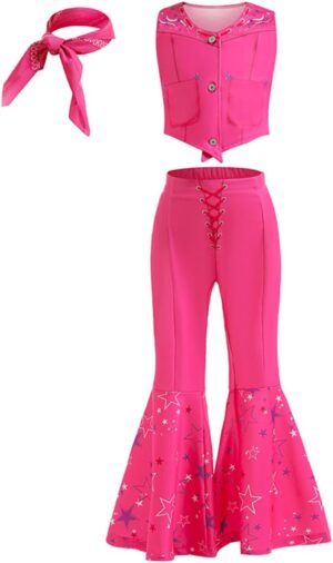 Costume Barbie cowgirl rose fille, style disco 70 80
