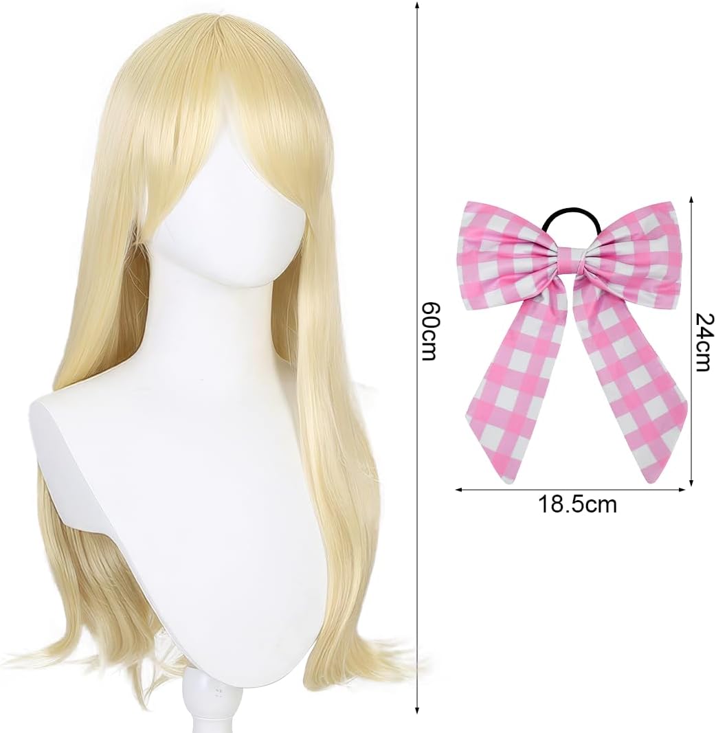 Perruque Barbie princesse blonde avec serre-tête à nœud rose – Image 2