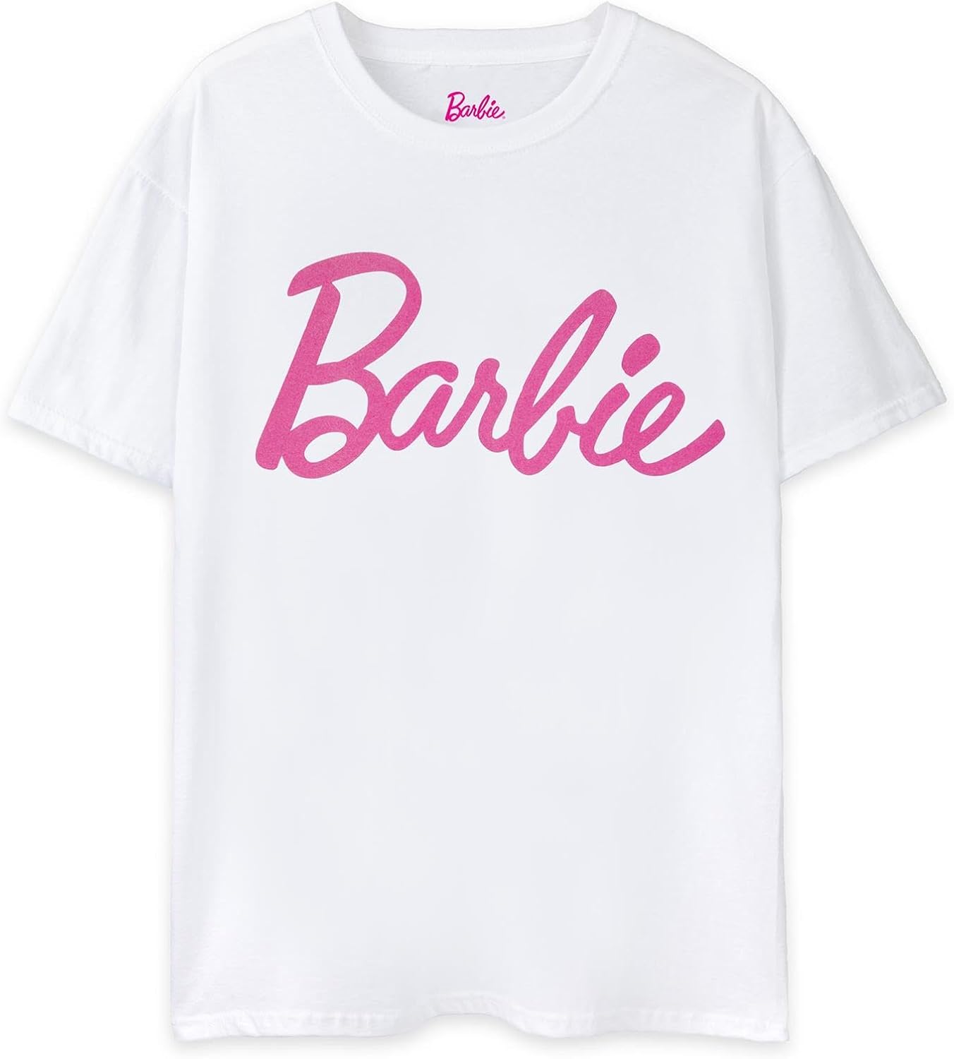 Tee shirt Barbie blanc à manches courtes avec logo rose pour femme