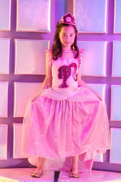 Déguisement Barbie princesse robe luxe paillettes avec diadème rose – Image 7