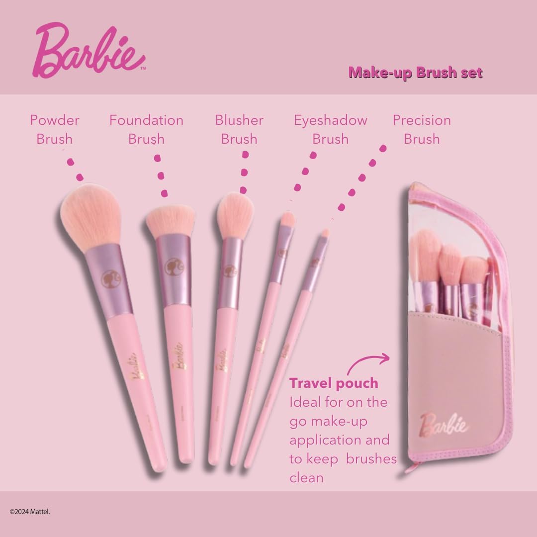 Barbie lot de 5 pinceaux de maquillage avec pochette de voyage – Image 4