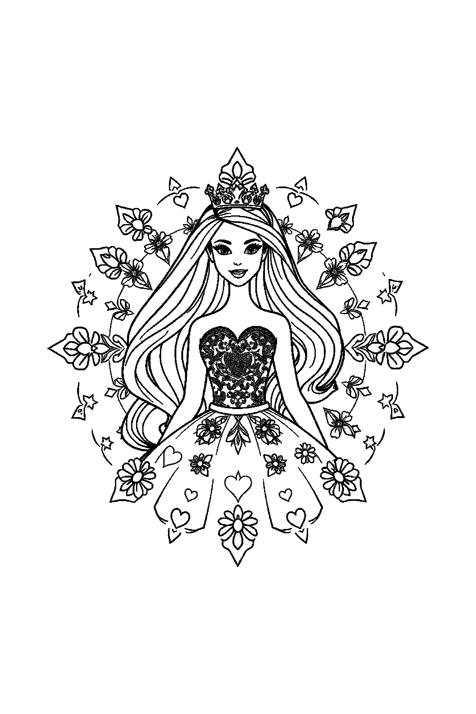 Coloriage Barbie gratuit à imprimer - poster A4 détaillé de Barbie avec mandala étoiles Coloriage Barbie gratuit à imprimer : poster A4 détaillé de Barbie avec mandala étoiles