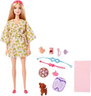 Barbie coffret spa avec peignoir imprimé citrons et chiot