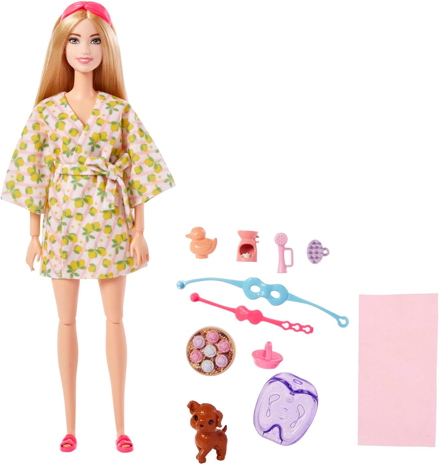 Barbie coffret spa avec peignoir imprimé citrons et chiot