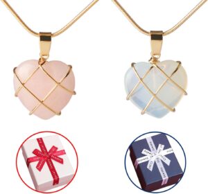 Collier Barbie rose avec pendentif cœur en cristal naturel