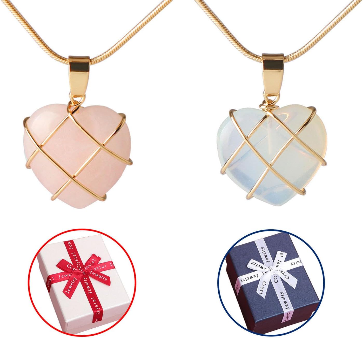 Collier Barbie rose avec pendentif cœur en cristal naturel