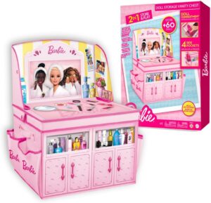 Coffre coiffeuse Barbie pliable 2 en 1 pour 60 poupées
