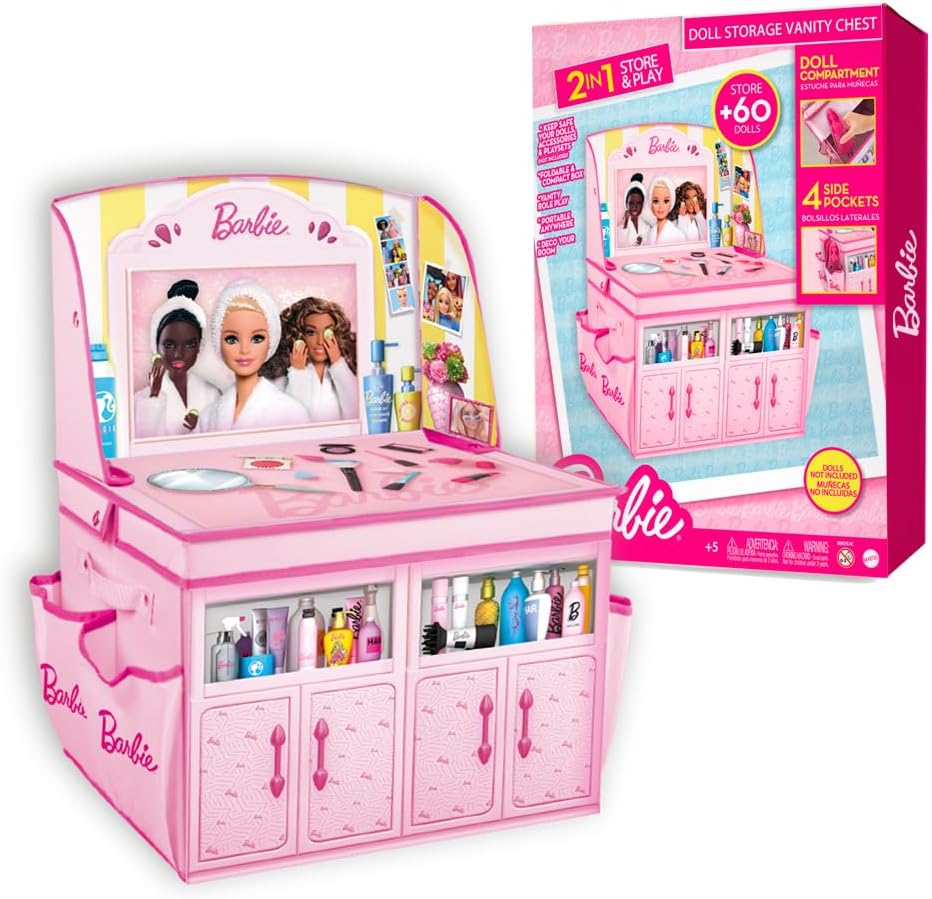 Coffre coiffeuse Barbie pliable 2 en 1 pour 60 poupées