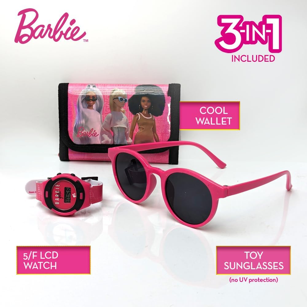 Barbie coffret mode avec montre LCD, lunettes de soleil et portefeuille 3 poupées – Image 2
