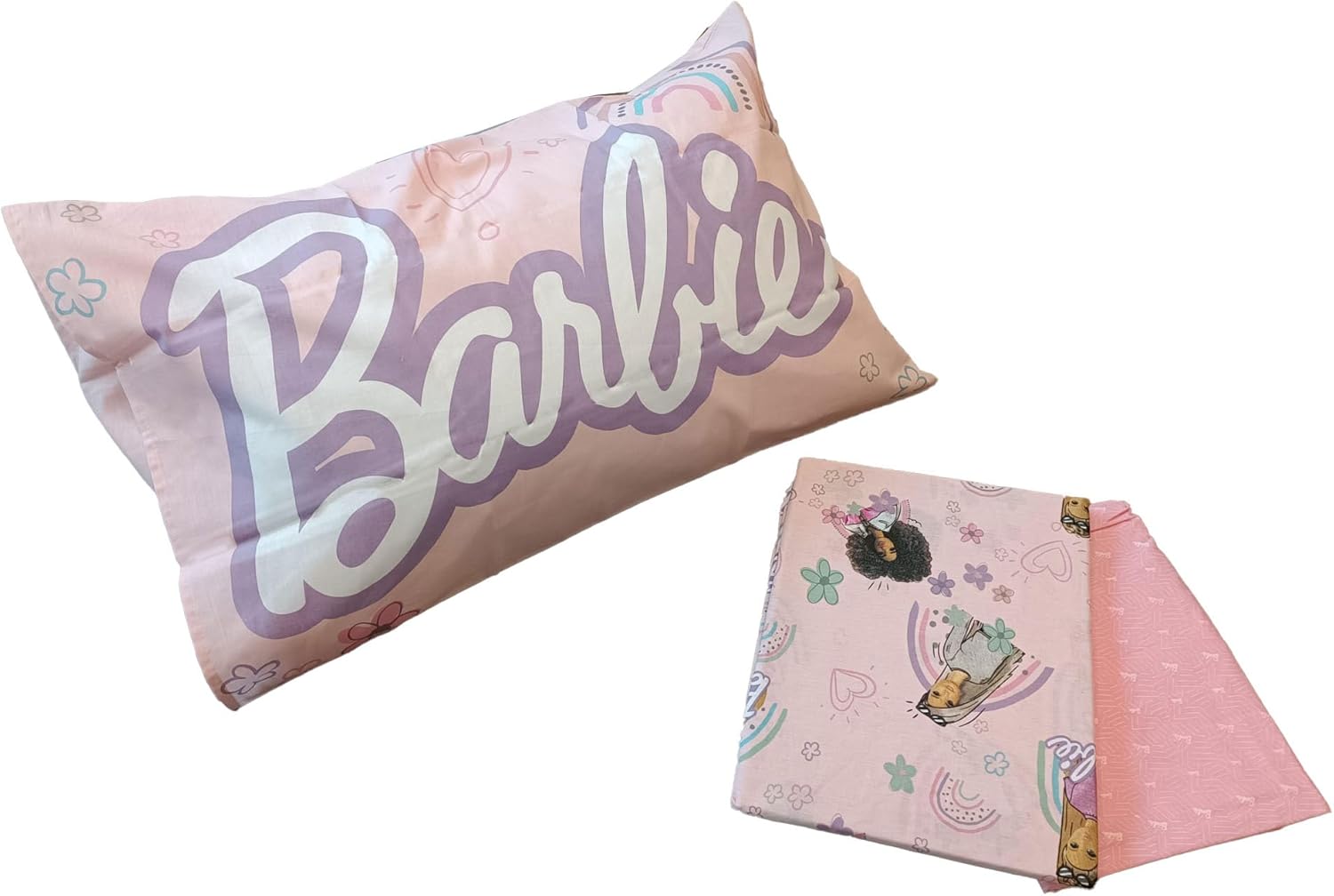 Drap de lit simple Barbie rose en 100 % coton avec taie d'oreiller – Image 6