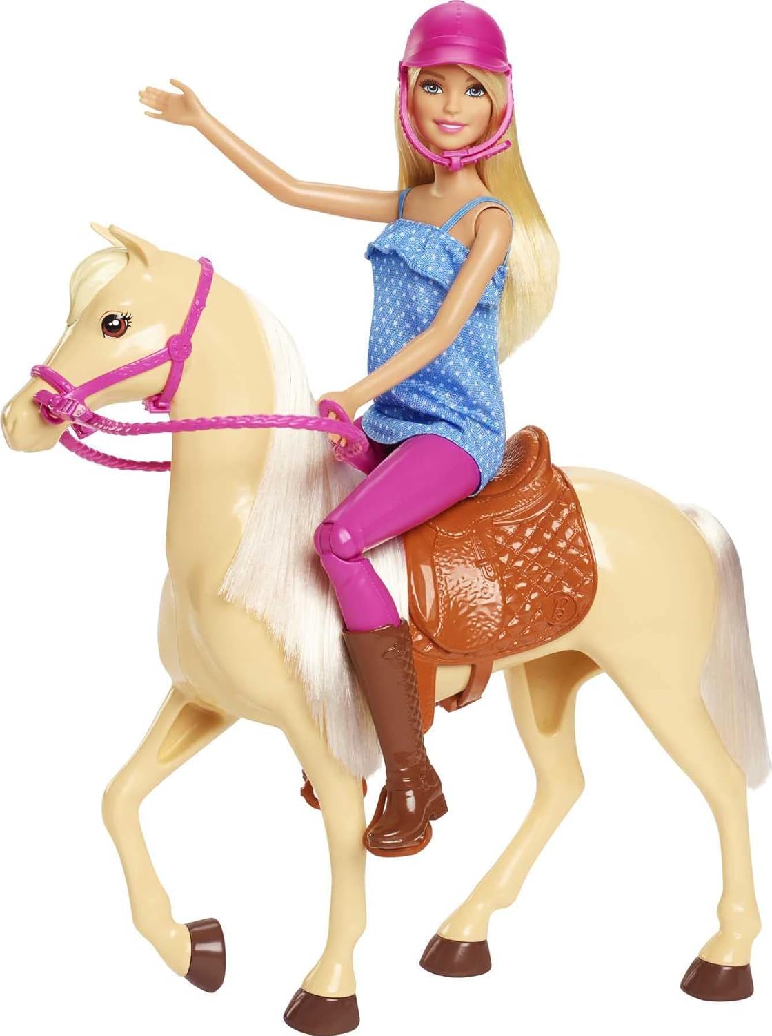 Barbie avec cheval crème et genoux articulés, poupée blonde FXH13 – Image 5