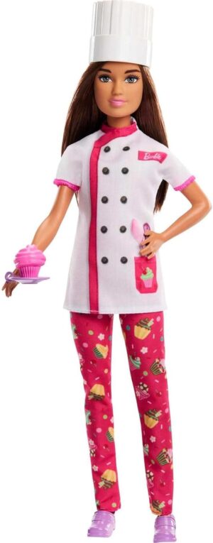 Barbie cheffe pâtissière avec blouse, toque et gâteau HKT67