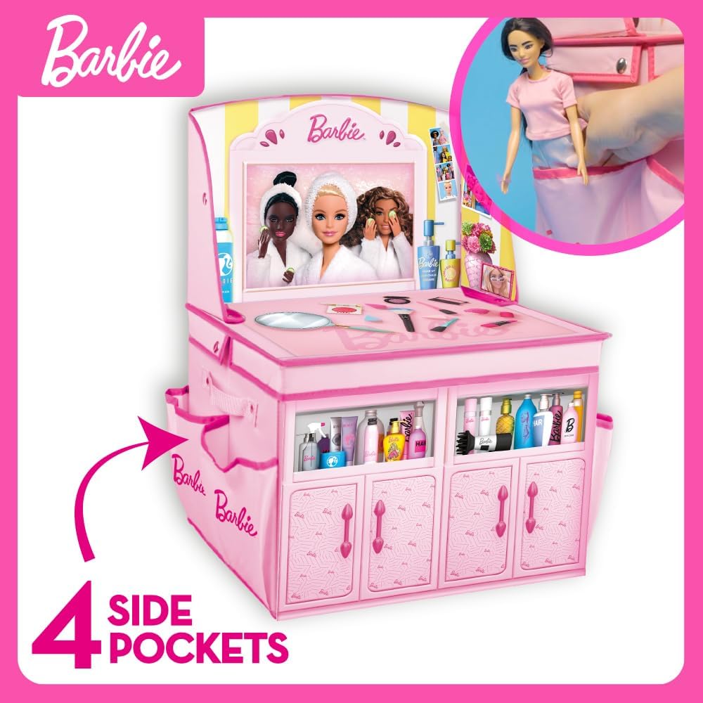 Coffre coiffeuse Barbie pliable 2 en 1 pour 60 poupées – Image 2