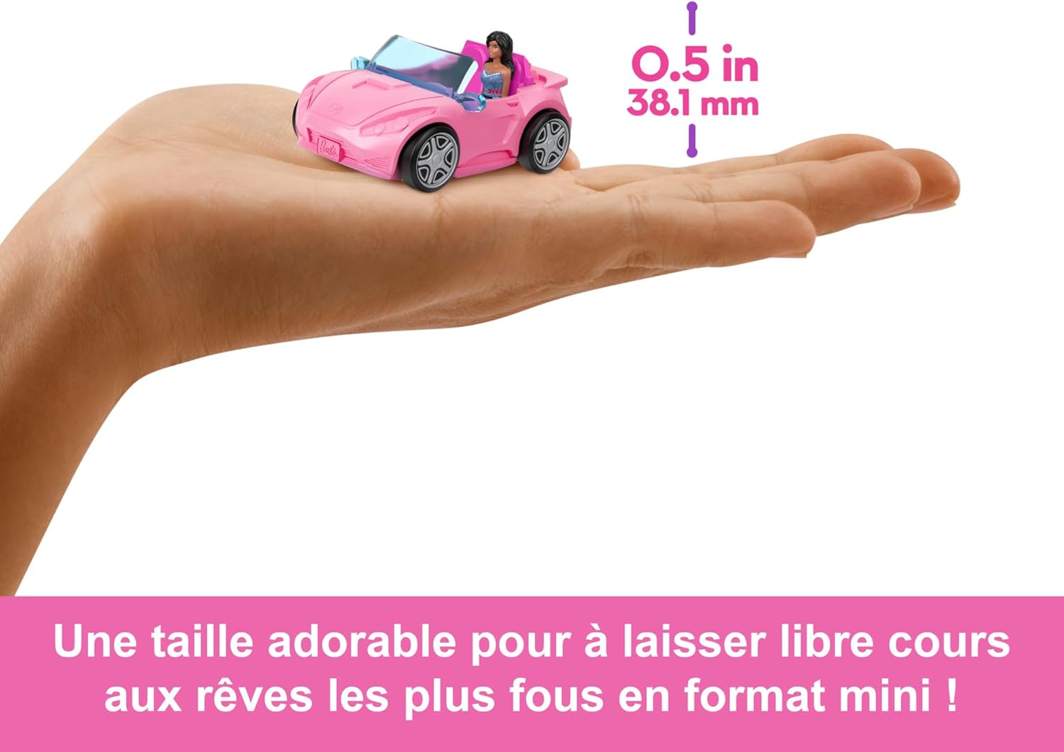 Mini BarbieLand Barbie : décapotable rose et poupée 3,8 cm – Image 5
