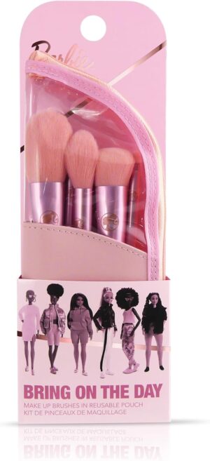 Barbie lot de 5 pinceaux de maquillage avec pochette de voyage
