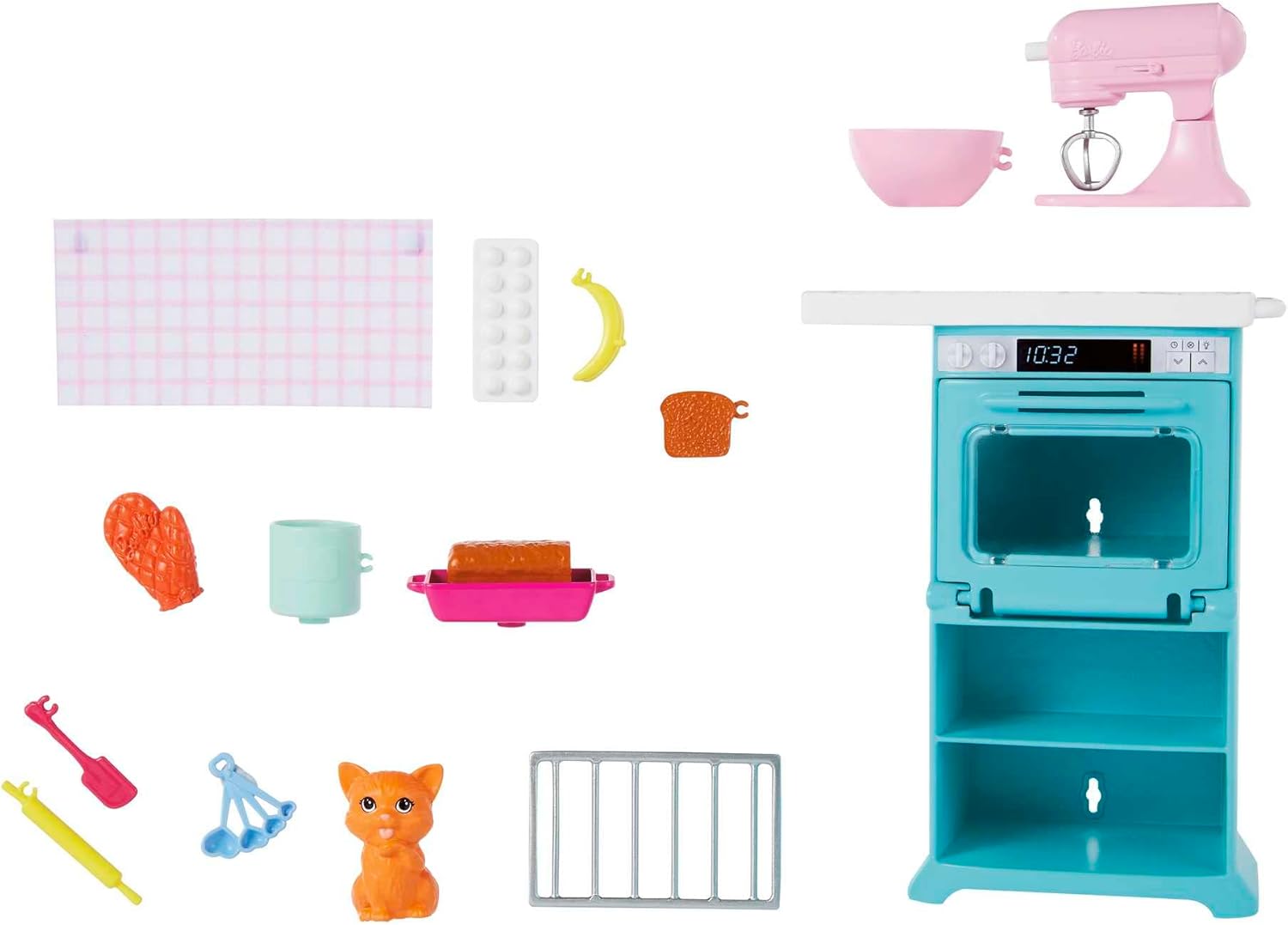 Barbie Pâtissière brune 26 cm avec four, robot pâtissier et chaton HCD44 – Image 5