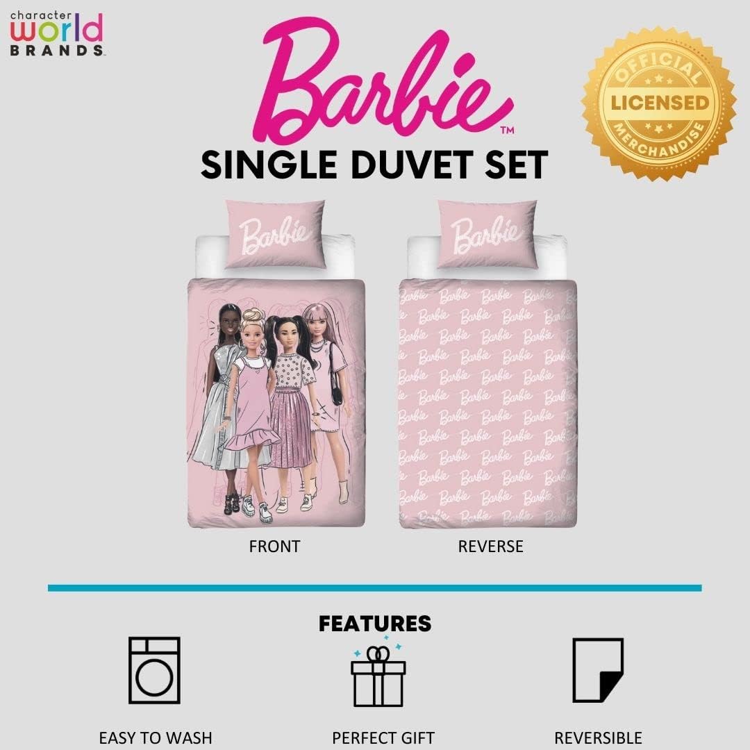 Parure de lit Barbie réversible rose avec taie assortie – Image 3