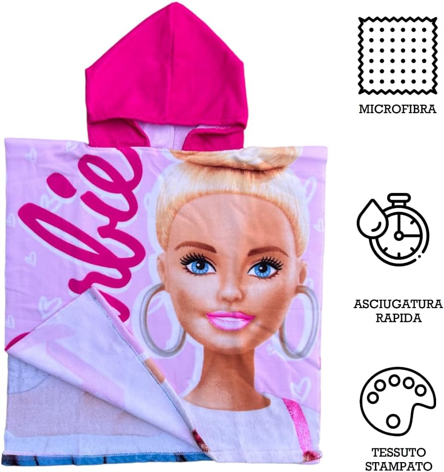Poncho de mer Barbie en microfibre 110 x 55 cm pour enfant – Image 5