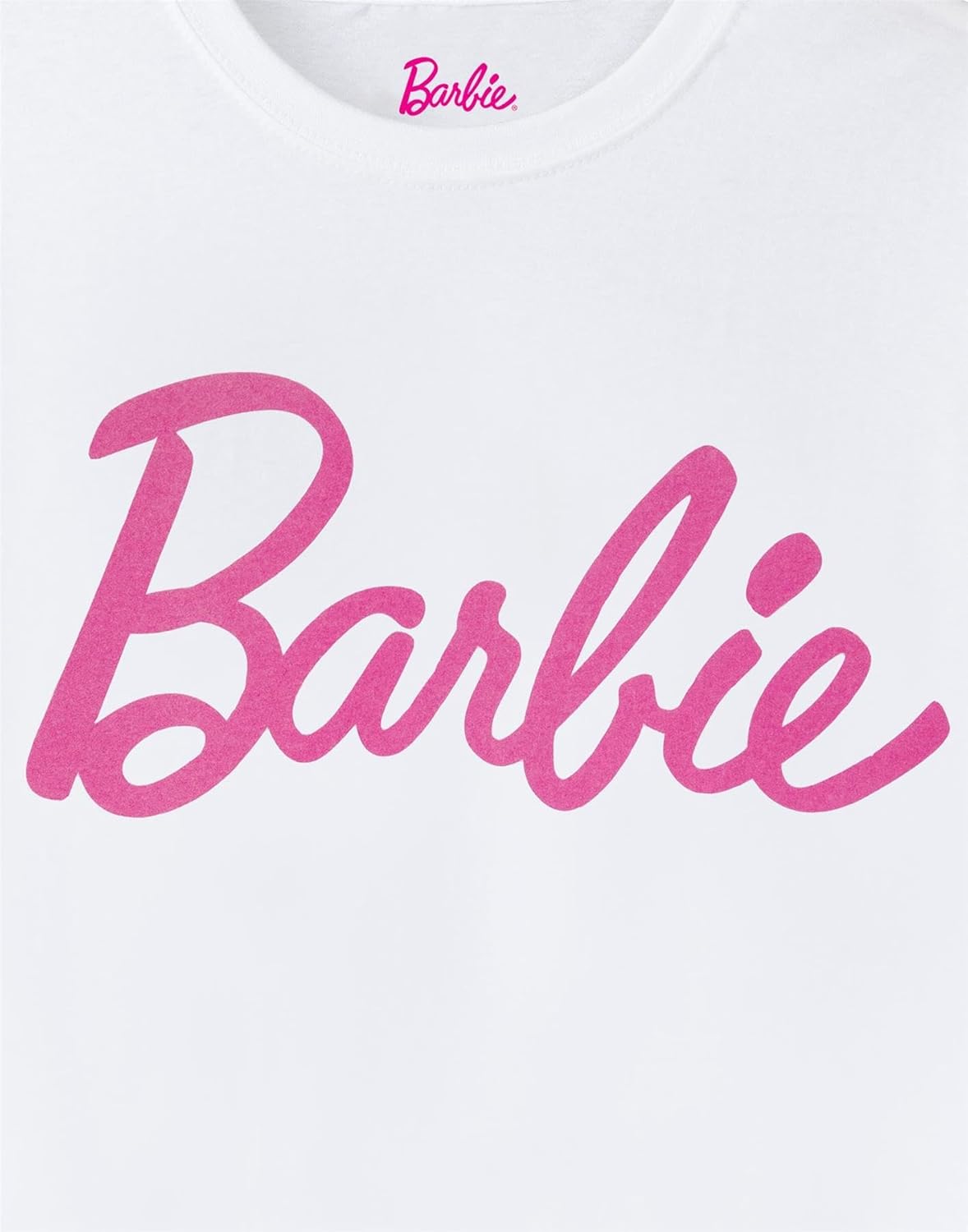 Tee shirt Barbie blanc à manches courtes avec logo rose pour femme – Image 3