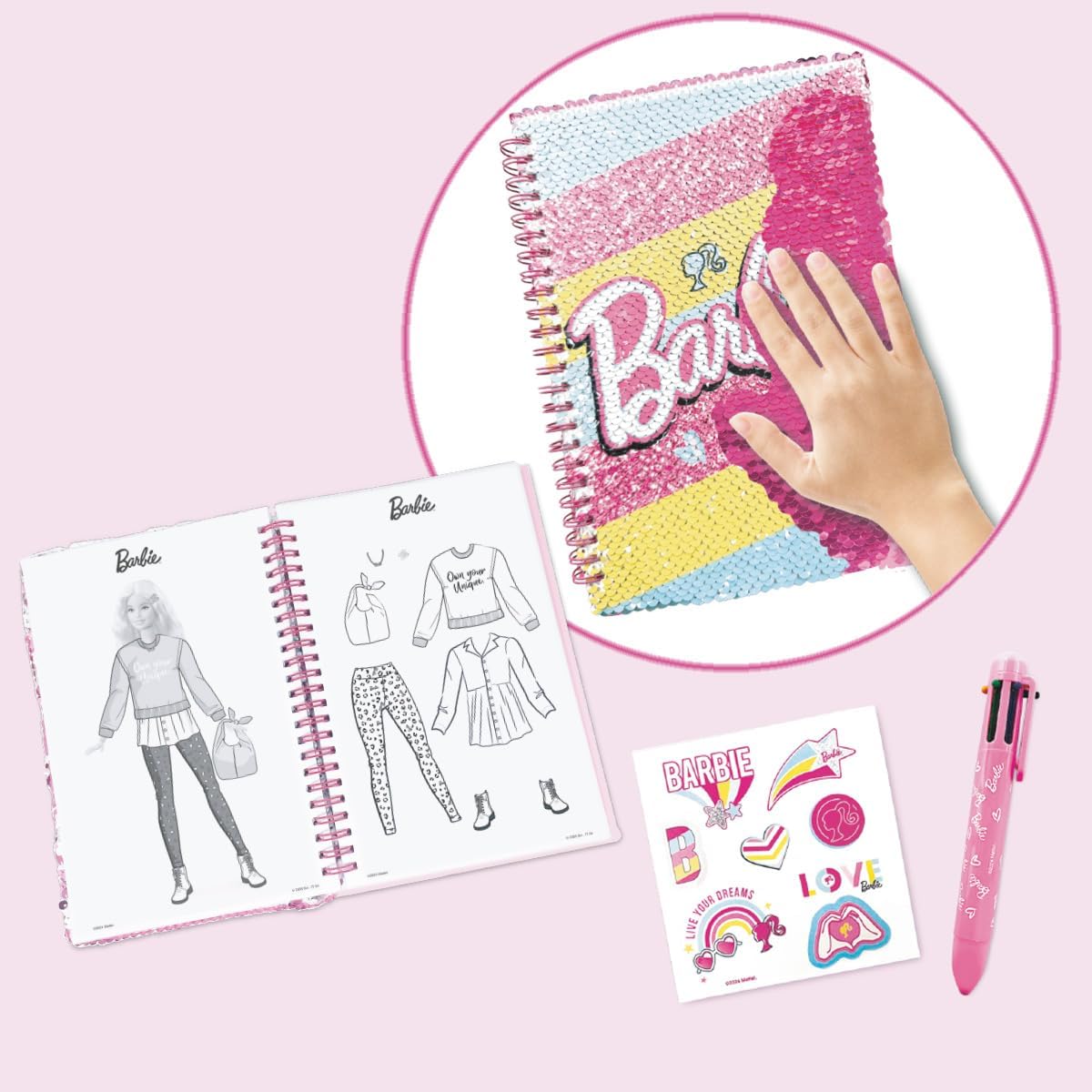 Barbie My Notebook avec paillettes réversibles et stylo multicolore – Image 2