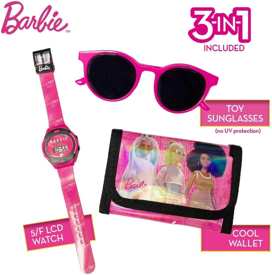 Barbie coffret mode avec montre LCD, lunettes de soleil et portefeuille 3 poupées – Image 5