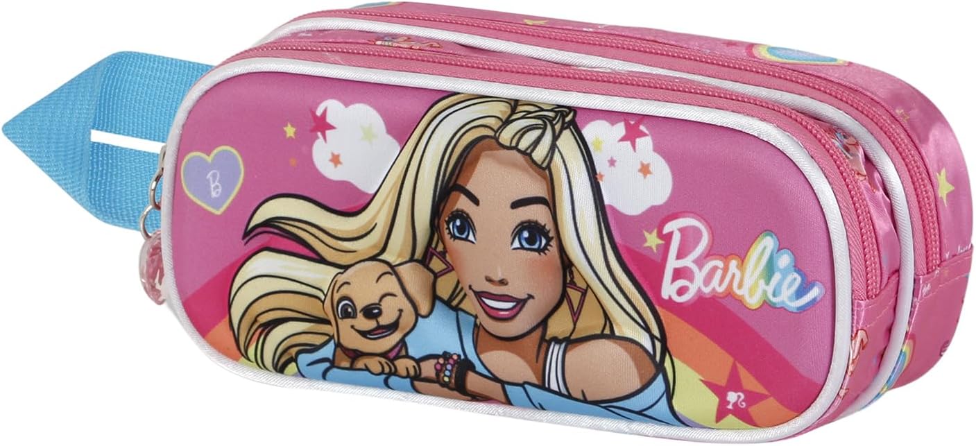 Trousse Barbie Rainbow 3D rose à double compartiment
